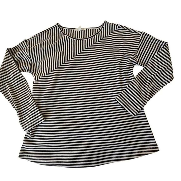 T By Talbots Womens Striped Cotton Blend Ribbed Knit Tee Black White Small - Picture 11 of 11